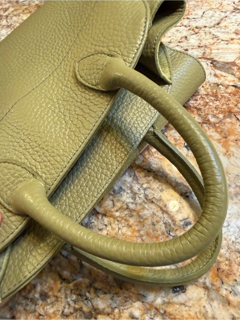 Anna Paola Classic Pebbled Leather Dome Satchel Travel Olive Made In Italy NE - Picture 7 of 11